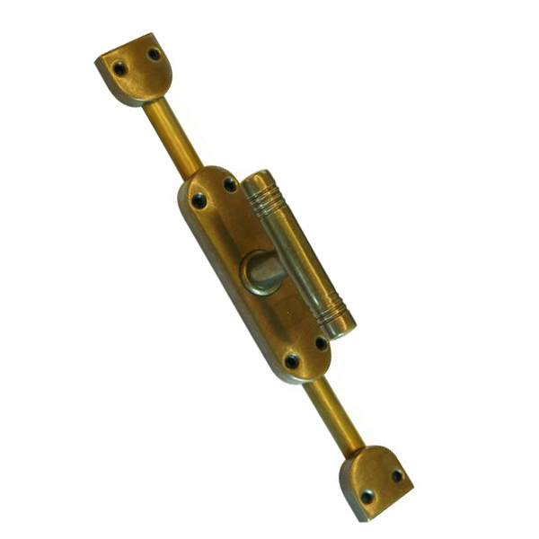 Fenstergetriebe Nostalgie, Basquilverschluß, Basküleverschluss, Besküleverriegelung, Bascule, antik Fenster Getriebe aufliegend, Messing patiniert, für rechtes Fenster, bis 2,4 Meter